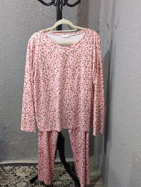 Pink Heart Leopard Print Pajama Set